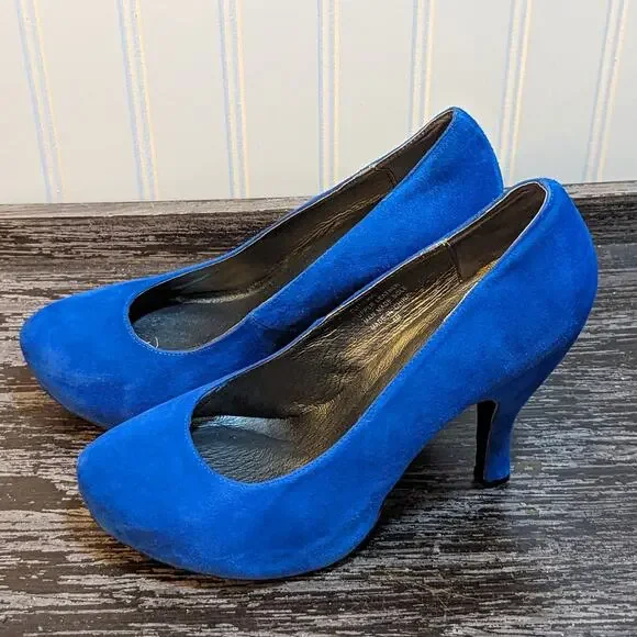 Jeffrey Campbell Women's Blue Suede Platform Heels Size 8 - Picture 3 of 7
